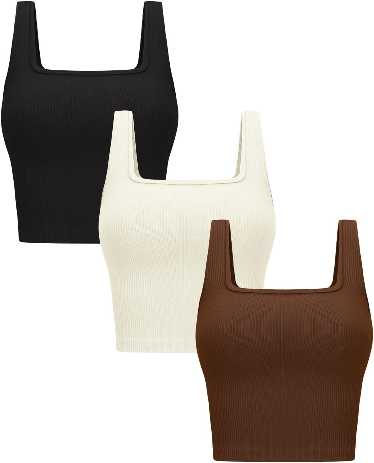 Women's seamless ribbed square neck sleeveless crop tank top, for workout yoga gym.