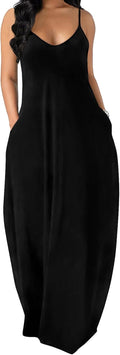 Women's spaghetti strap maxi dress with pockets for summer.