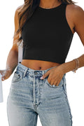 Women's sleeveless double lined racerback crop tank top, workout cute tight summer clothes.