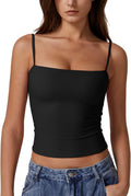 Women's double lined basic tank top with adjustable spaghetti straps, sleeveless camisole.