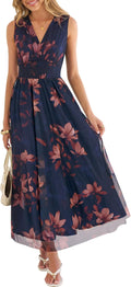 Women's A-line tulle floral maxi dress, elegant for wedding guest and beach vacation.