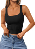 Women's square neck cropped ribbed tank top, summer sleeveless clothes.