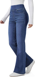 Women's high waisted wide leg bootcut stretch flare jeans, pull on casual loose denim pants.