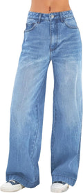 Women's high waist stretchy distressed wide leg Y2K denim pants.
