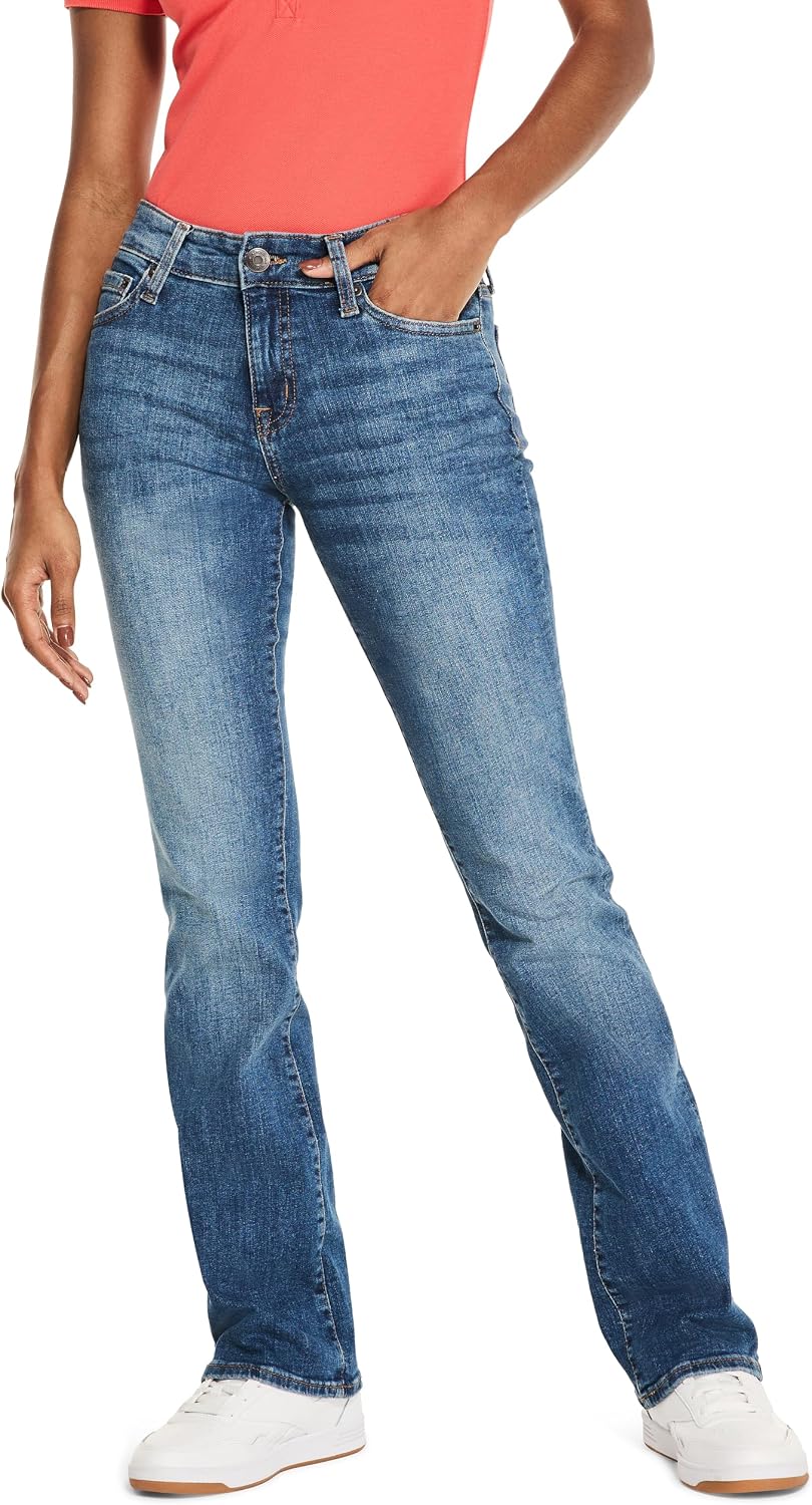 Women's mid rise bootcut jeans.