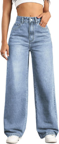Women's high waisted wide leg loose stretchy boyfriend baggy jeans.